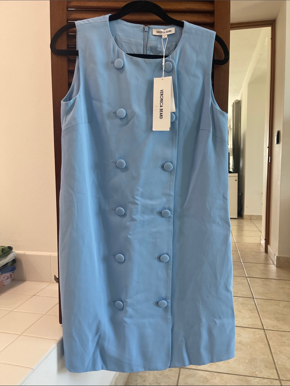Veronica Beard Sky Blue Double-Breasted Sleeveless Shift Dress size 4 - Picture 7 of 10